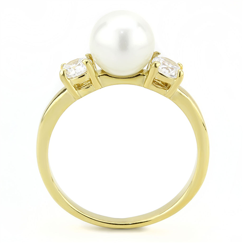 CJE3567 Wholesale Women's Stainless Steel IP Gold Synthetic Minimal White Pearl Ring
