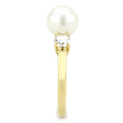 CJE3567 Wholesale Women's Stainless Steel IP Gold Synthetic Minimal White Pearl Ring