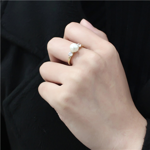 CJE3567 Wholesale Women's Stainless Steel IP Gold Synthetic Minimal White Pearl Ring
