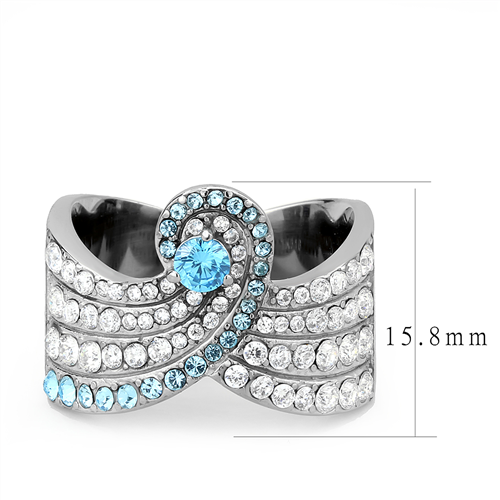 CJE3572 Wholesale Women's Stainless Steel No Plating AAA Grade CZ Sea Blue Wave Ring