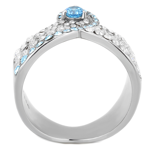 CJE3572 Wholesale Women's Stainless Steel No Plating AAA Grade CZ Sea Blue Wave Ring