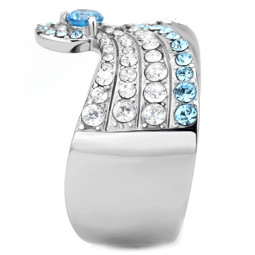 CJE3572 Wholesale Women's Stainless Steel No Plating AAA Grade CZ Sea Blue Wave Ring