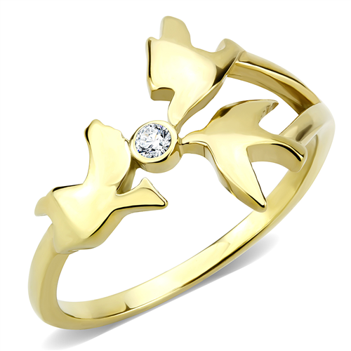 CJE3573 Wholesale Women's Stainless Steel IP Gold AAA Grade CZ Clear Dove Ring