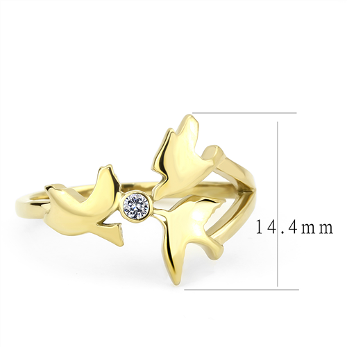 CJE3573 Wholesale Women's Stainless Steel IP Gold AAA Grade CZ Clear Dove Ring