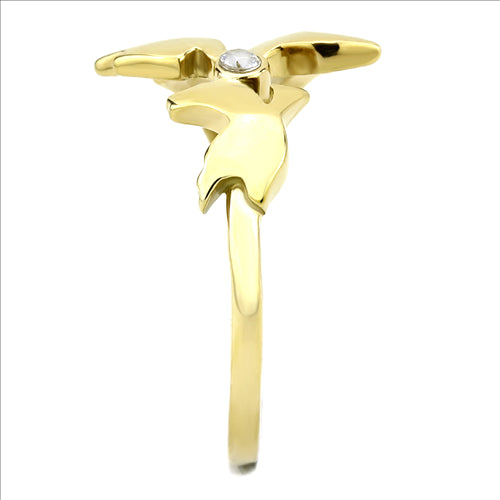 CJE3573 Wholesale Women&#39;s Stainless Steel IP Gold AAA Grade CZ Clear Dove Ring