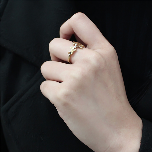 CJE3573 Wholesale Women's Stainless Steel IP Gold AAA Grade CZ Clear Dove Ring