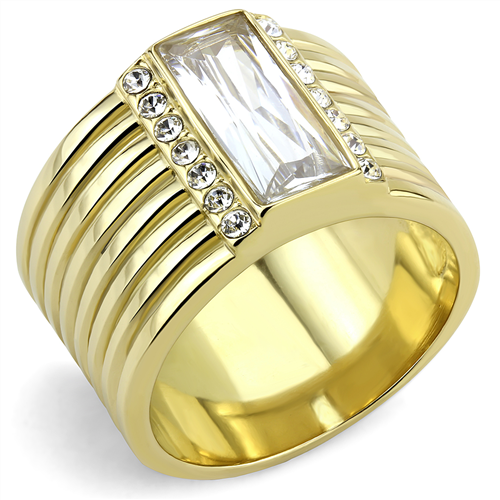 CJE3581 Wholesale Women's Stainless Steel IP Gold AAA Grade CZ Clear Broad Ring