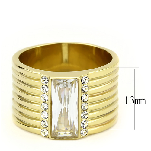 CJE3581 Wholesale Women's Stainless Steel IP Gold AAA Grade CZ Clear Broad Ring