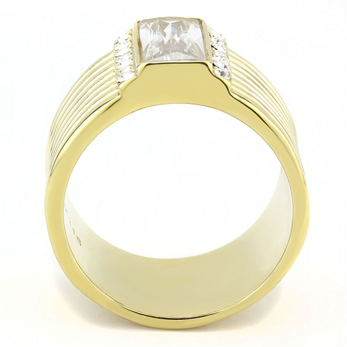 CJE3581 Wholesale Women's Stainless Steel IP Gold AAA Grade CZ Clear Broad Ring