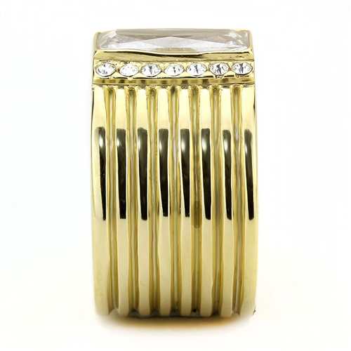 CJE3581 Wholesale Women's Stainless Steel IP Gold AAA Grade CZ Clear Broad Ring