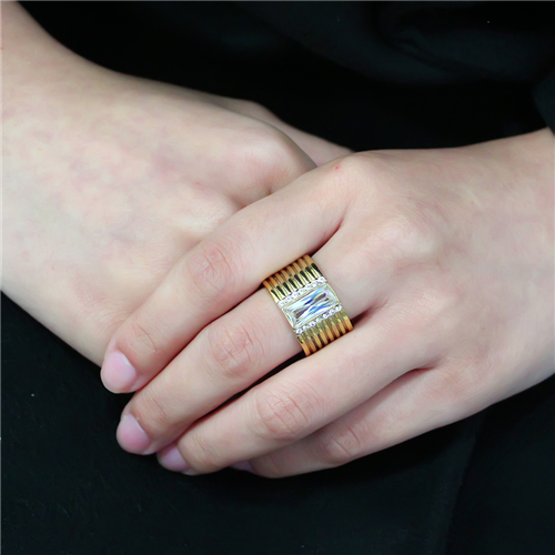 CJE3581 Wholesale Women's Stainless Steel IP Gold AAA Grade CZ Clear Broad Ring