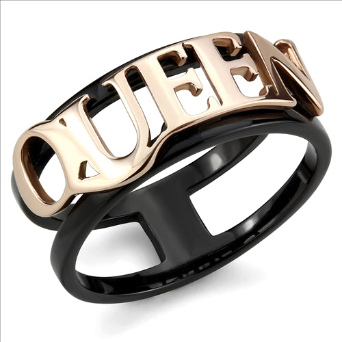 CJE3584 Wholesale Women&#39;s Stainless Steel IP Rose Gold+ IP Black Queen Ring