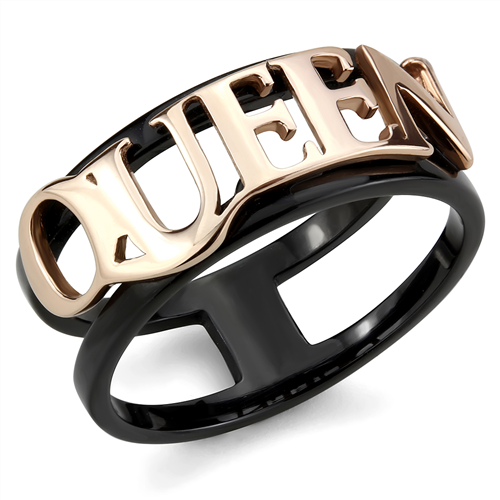CJE3584 Wholesale Women's Stainless Steel IP Rose Gold+ IP Black Queen Ring