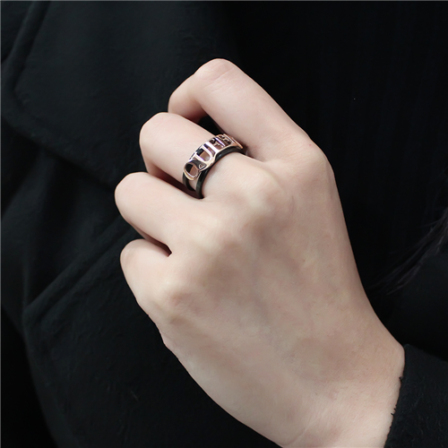 CJE3584 Wholesale Women's Stainless Steel IP Rose Gold+ IP Black Queen Ring