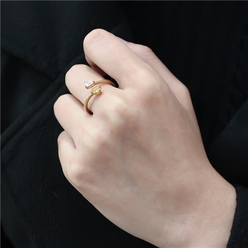 CJE3586 Wholesale Women's Stainless Steel IP Gold AAA Grade CZ Topaz Ring