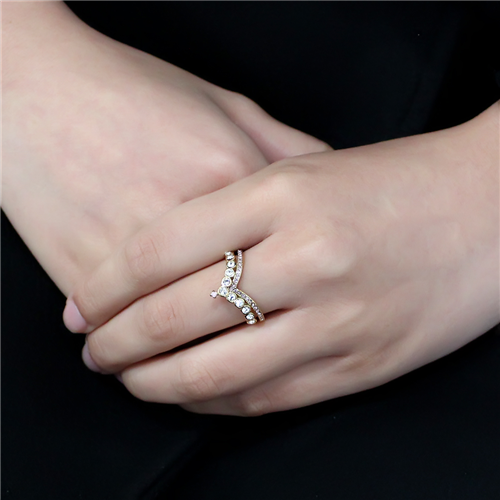 CJE3587 Wholesale Women's Stainless Steel IP Gold AAA Grade CZ Rose Stackable Ring