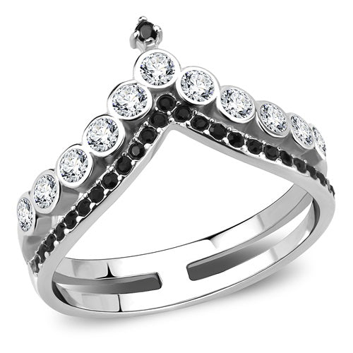 CJE3588 Wholesale Women&#39;s Stainless Steel Top Grade Crystal Clear Jet Minimal Ring