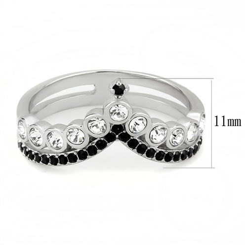 CJE3588 Wholesale Women's Stainless Steel Top Grade Crystal Clear Jet Minimal Ring