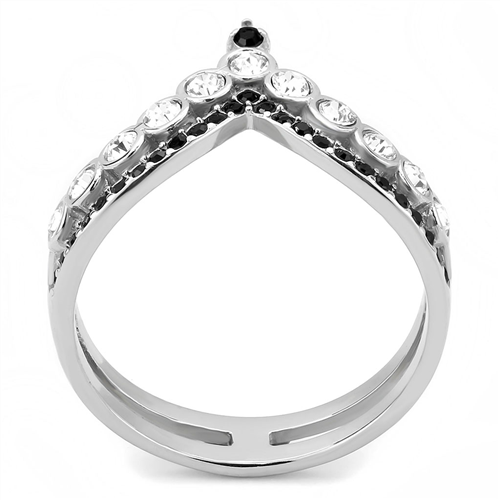 CJE3588 Wholesale Women's Stainless Steel Top Grade Crystal Clear Jet Minimal Ring