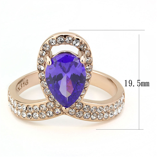 CJE3589 Wholesale Women's Stainless Steel IP Rose Gold AAA Grade CZ Tanzanite Ring