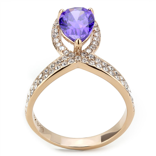 CJE3589 Wholesale Women's Stainless Steel IP Rose Gold AAA Grade CZ Tanzanite Ring