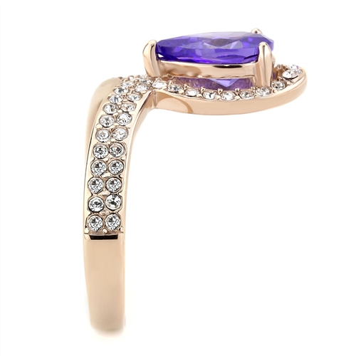 CJE3589 Wholesale Women's Stainless Steel IP Rose Gold AAA Grade CZ Tanzanite Ring