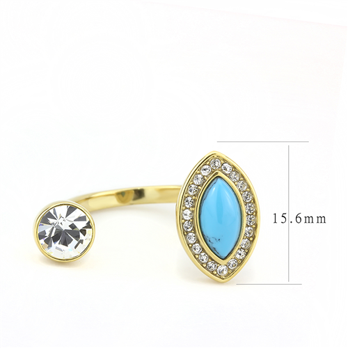 CJE3592 Wholesale Women's Stainless Steel IP Gold Synthetic Turquoise Ring
