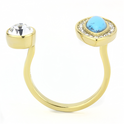 CJE3592 Wholesale Women's Stainless Steel IP Gold Synthetic Turquoise Ring