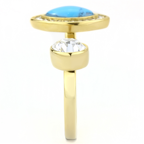 CJE3592 Wholesale Women's Stainless Steel IP Gold Synthetic Turquoise Ring