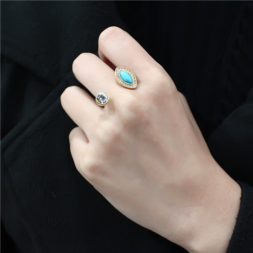 CJE3592 Wholesale Women's Stainless Steel IP Gold Synthetic Turquoise Ring