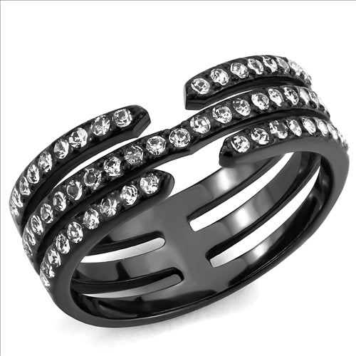 CJE3594 Wholesale Women&#39;s Stainless Steel IP Black Top Grade Crystal Clear Stackable Ring