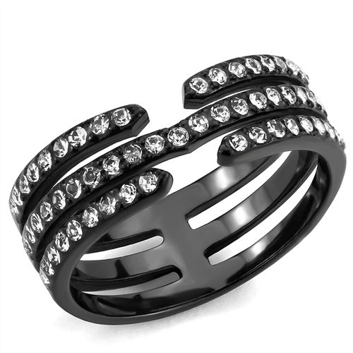 CJE3594 Wholesale Women's Stainless Steel IP Black Top Grade Crystal Clear Stackable Ring
