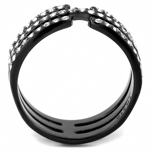 CJE3594 Wholesale Women's Stainless Steel IP Black Top Grade Crystal Clear Stackable Ring