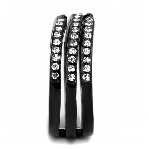 CJE3594 Wholesale Women's Stainless Steel IP Black Top Grade Crystal Clear Stackable Ring
