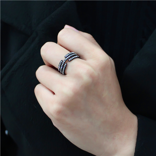 CJE3594 Wholesale Women's Stainless Steel IP Black Top Grade Crystal Clear Stackable Ring