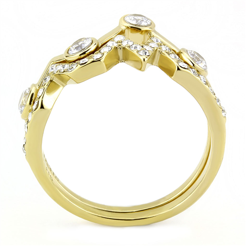 CJE3596 Wholesale Women's Stainless Steel IP Gold AAA Grade CZ Clear Stackable Ring
