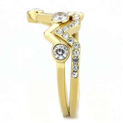 CJE3596 Wholesale Women's Stainless Steel IP Gold AAA Grade CZ Clear Stackable Ring