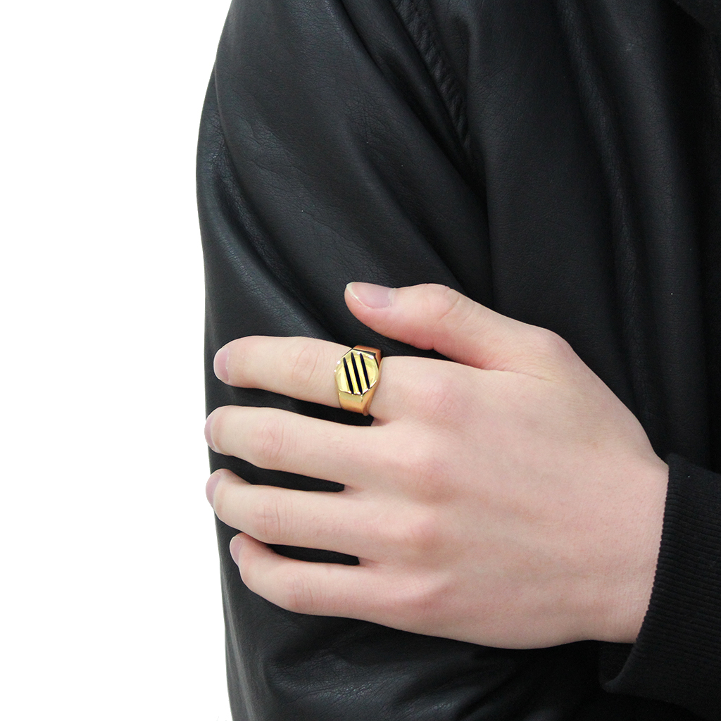 CJ3598 Wholesale Men's Stainless Steel IP Gold 3 Stripe Ring