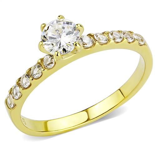 CJE3605 Wholesale Women's Stainless Steel IP Gold AAA Grade CZ Clear MInimal Ring