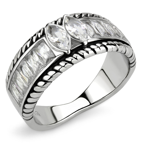 CJE3606 Wholesale Women's Stainless Steel AAA Grade CZ Clear Double Marquise Ring