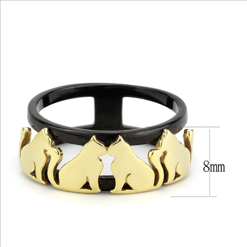 CJE3609 Wholesale Women's Stainless Steel IP Gold+ IP Black Cat Ring