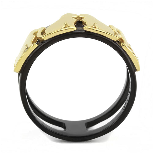 CJE3609 Wholesale Women&#39;s Stainless Steel IP Gold+ IP Black Cat Ring