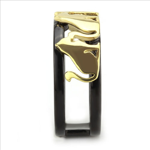 CJE3609 Wholesale Women's Stainless Steel IP Gold+ IP Black Cat Ring
