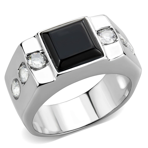CJE3615 Wholesale Men's Stainless Steel Synthetic Jet Onyx Ring