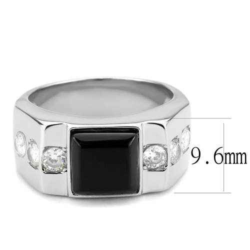 CJE3615 Wholesale Men's Stainless Steel Synthetic Jet Onyx Ring