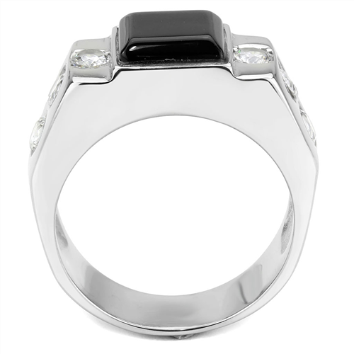 CJE3615 Wholesale Men's Stainless Steel Synthetic Jet Onyx Ring