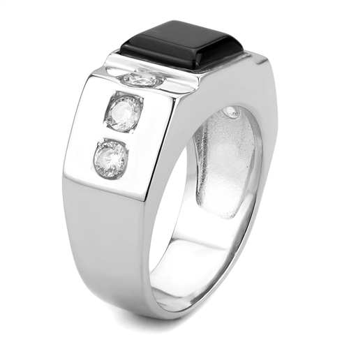 CJE3615 Wholesale Men's Stainless Steel Synthetic Jet Onyx Ring