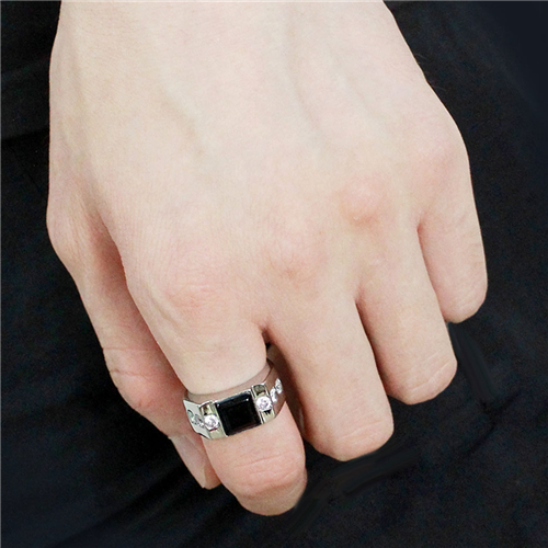 CJE3615 Wholesale Men's Stainless Steel Synthetic Jet Onyx Ring