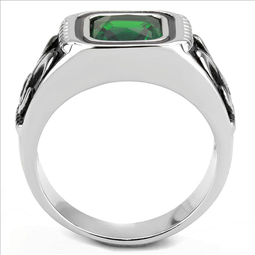 CJE3616 Wholesale Men&#39;s Stainless Steel Synthetic Emerald Ring