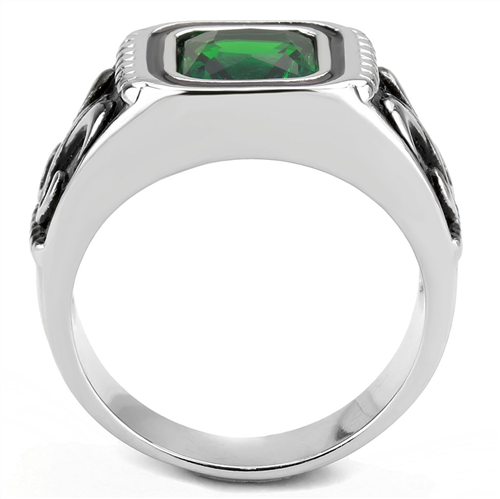 CJE3616 Wholesale Men's Stainless Steel Synthetic Emerald Ring
